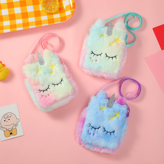 Cute fluffy unicorn girls crossbody bag