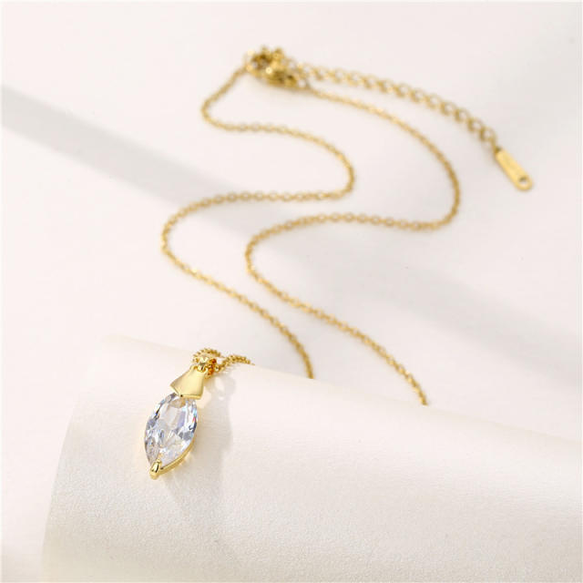 Dainty horse eye diamond pendant stainless steel chain necklace