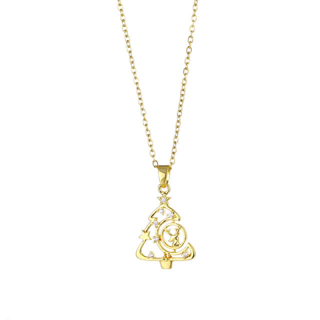 Dainty diamond christmas tree pendant stainless steel chain necklace