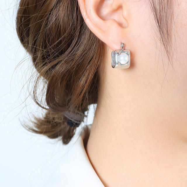 Chunky glass bead stainless steel hoop earrings