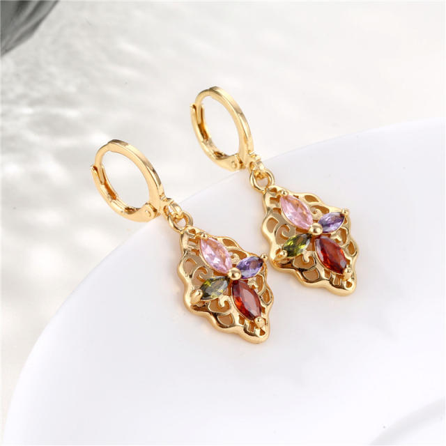 18KG color cubic zircon copper huggie earrings