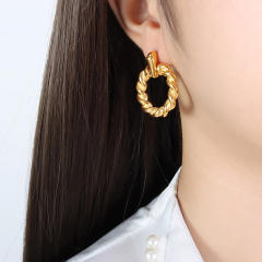 Vintage concise twisted circle stainless steel earrings