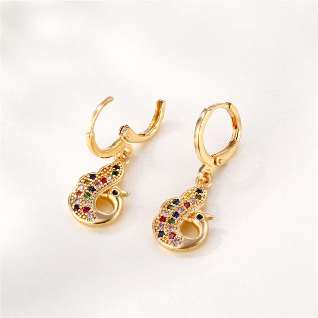 18KG copper rainbow cz animal series huggie earrings