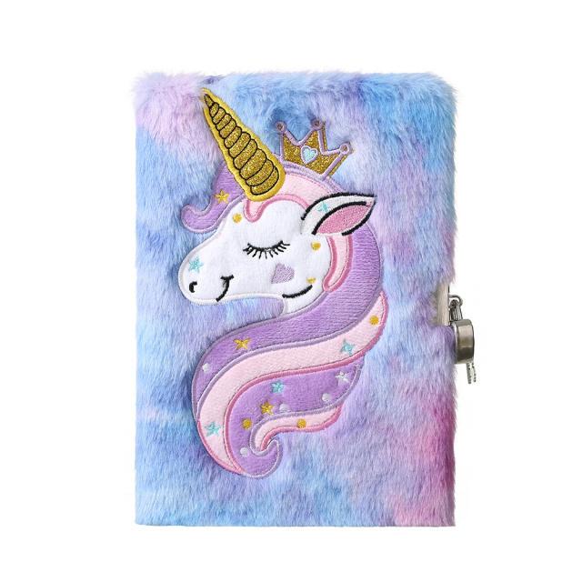 Cute fluffy unicorn girls note book with lock