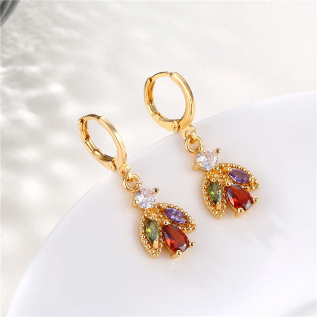Creative color cubic zircon copper huggie earrings