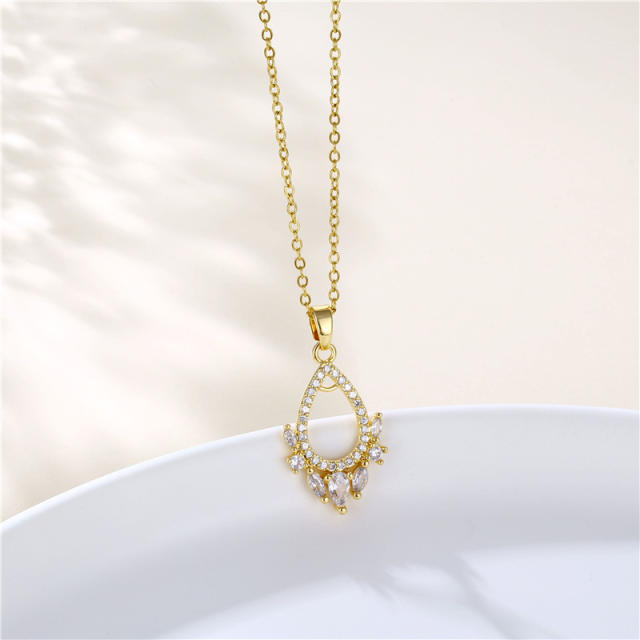 Chic dainty copper diamond pendant stainless steel chain necklace