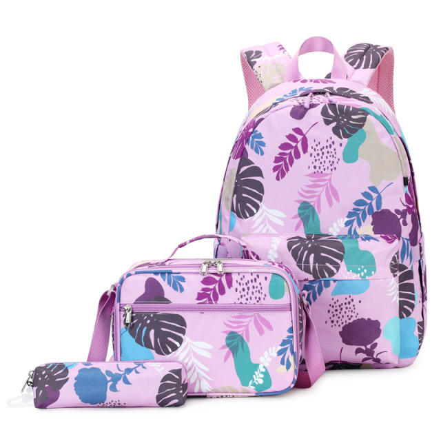 Floral pattern large storage lunch bag school backpack set