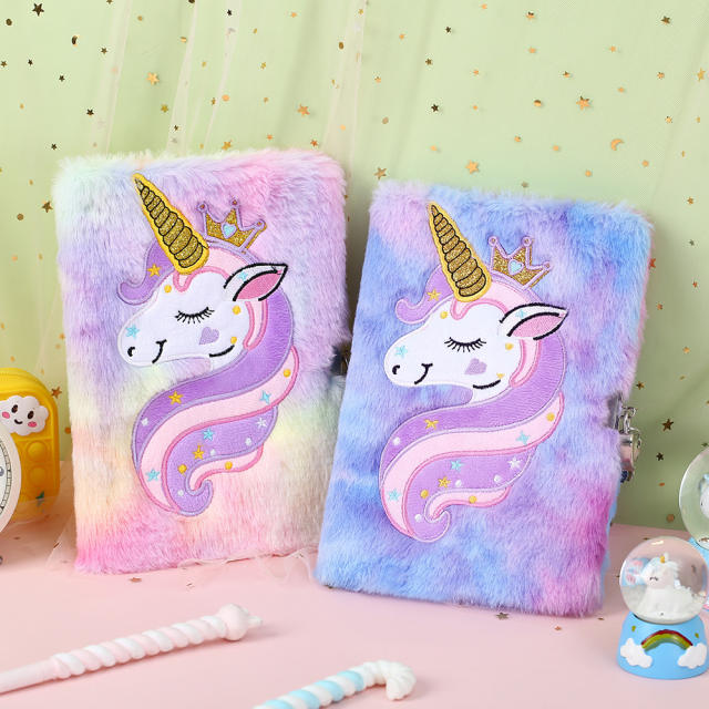 Cute fluffy unicorn girls note book with lock