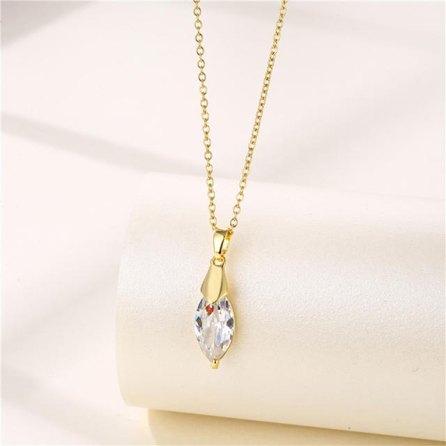 Dainty horse eye diamond pendant stainless steel chain necklace