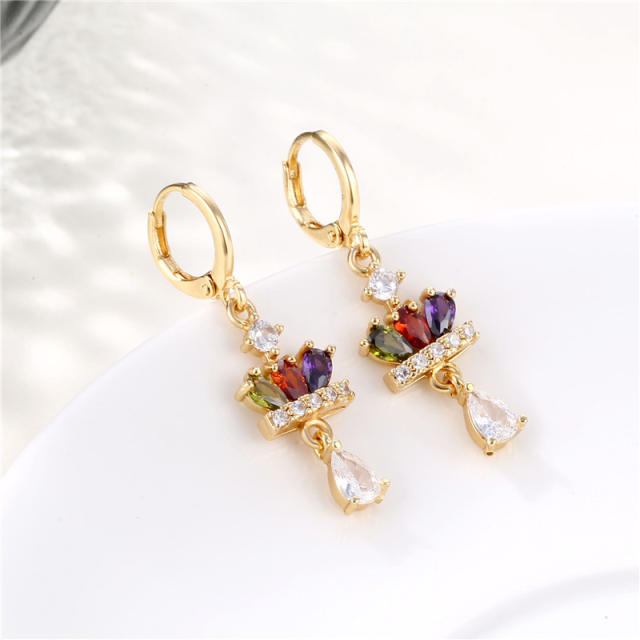 Delicate color cubic zircon copper huggie earrings dangle earrings