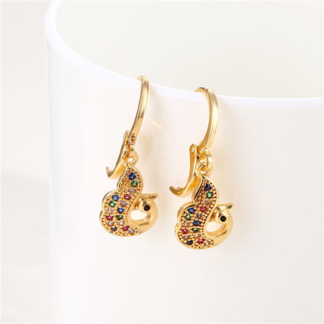 18KG copper rainbow cz animal series huggie earrings