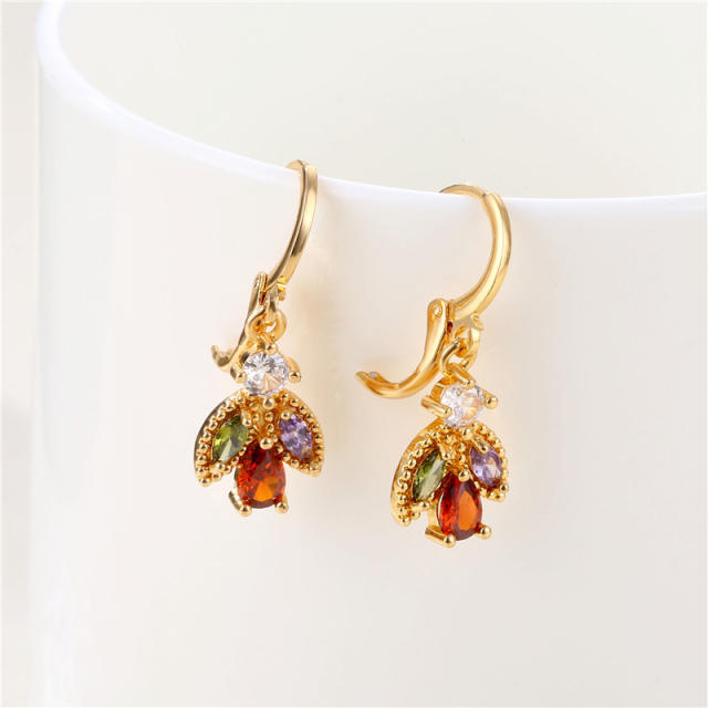 Creative color cubic zircon copper huggie earrings