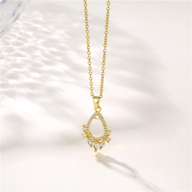 Chic dainty copper diamond pendant stainless steel chain necklace