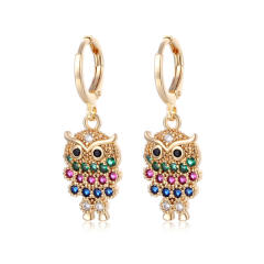 Mexico trend rainbow cz owl copper huggie earrings