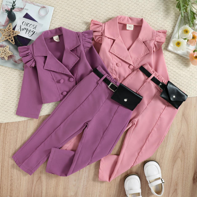 3-8 years plain color suit tops and pants set