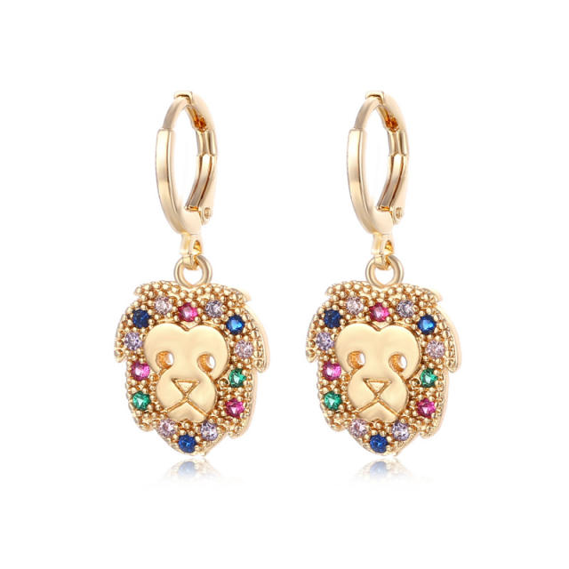 18KG copper rainbow cz lion huggie earrings