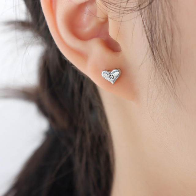 Dainty heart stainless steel necklace bracelet ear studs