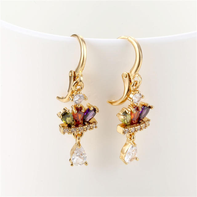 Delicate color cubic zircon copper huggie earrings dangle earrings