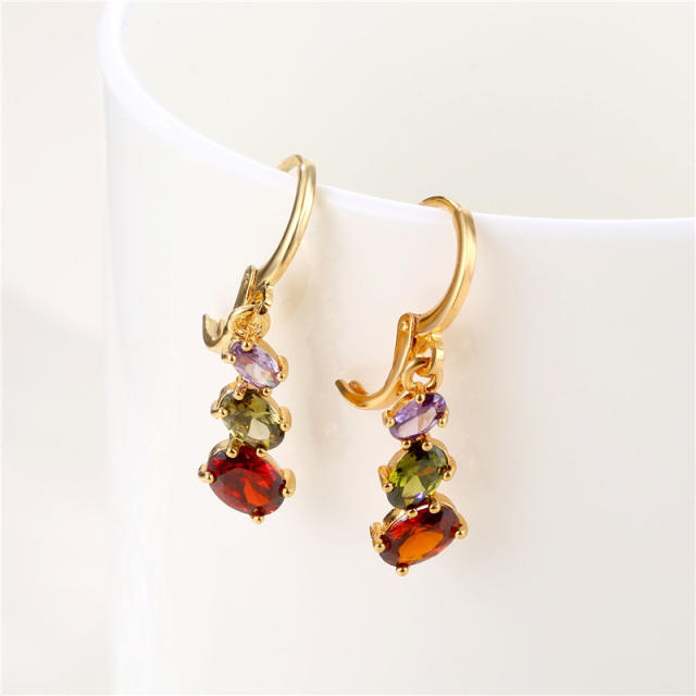 Color cubic zircon copper huggie earrings