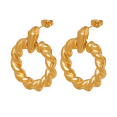 Vintage concise twisted circle stainless steel earrings