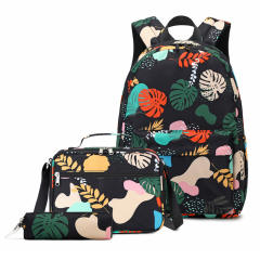 Floral pattern large storage lunch bag school backpack set