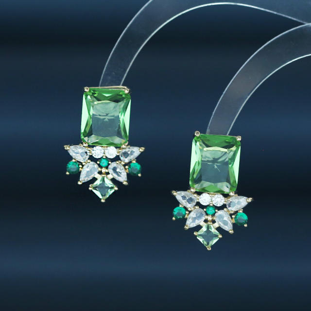 925 needle delicate green pink cubic zircon flower copper studs earrings