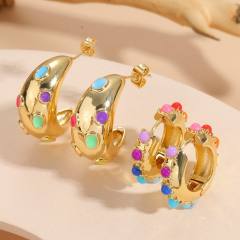 Boho Y2K rainbow enamel gold plated copper earrings huggie earrings