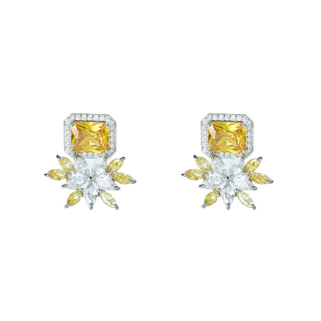 Delicate color cubic zircon luxury copper studs earrings