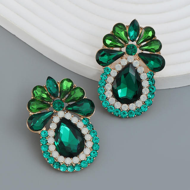 Chunky color glass crystal statement studs earings