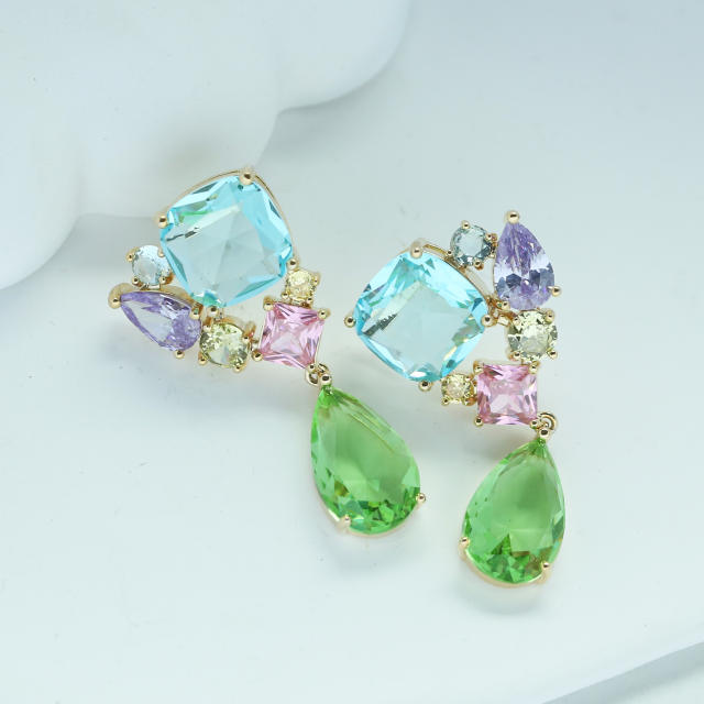 925 needle fresh green color cubic zircon drop earrings