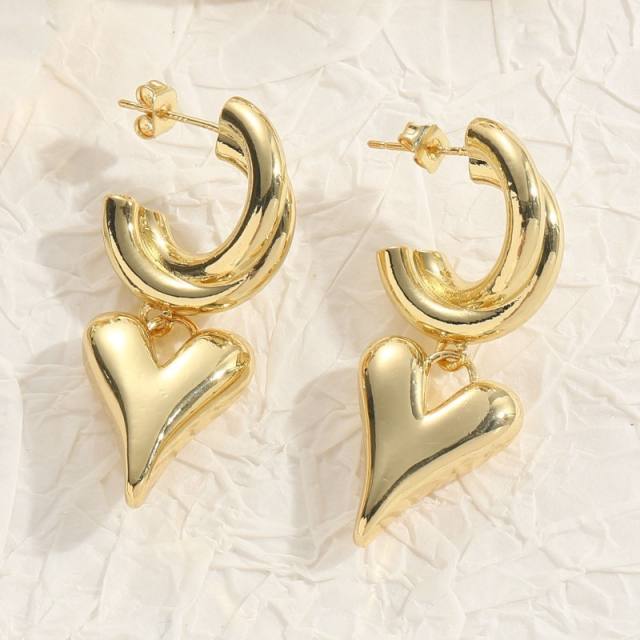 Chunky gold plated copper heart huggie earrings