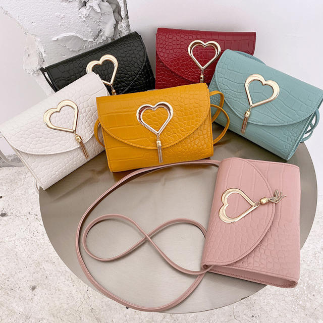 Korean fashion heart tassel buckle PU leather crossbody bag