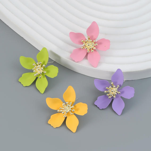 Summer color painting flower studs earrings