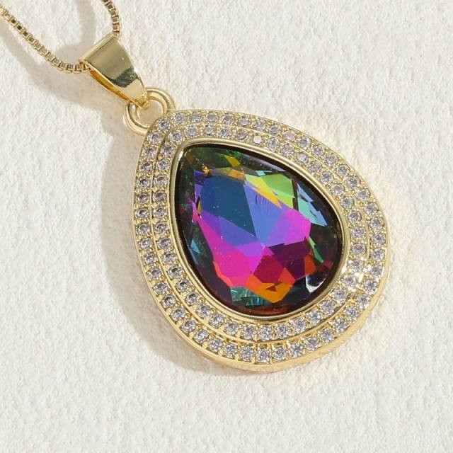 14KG copper tear drop glass crystal pendant necklace