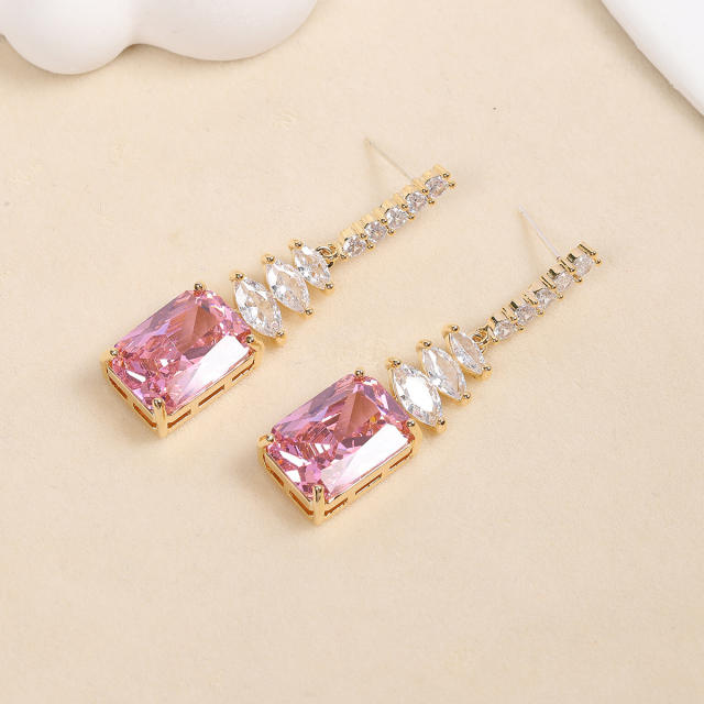 925 needle delicate cubic zircon square shape copper dangle earrings