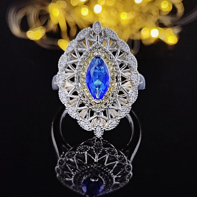 Vintage luxury horse eye shape sapphire diamond rings