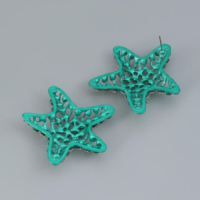 Summer hollow out green color shining starfish chunky studs earrings