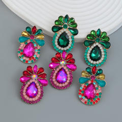 Chunky color glass crystal statement studs earings