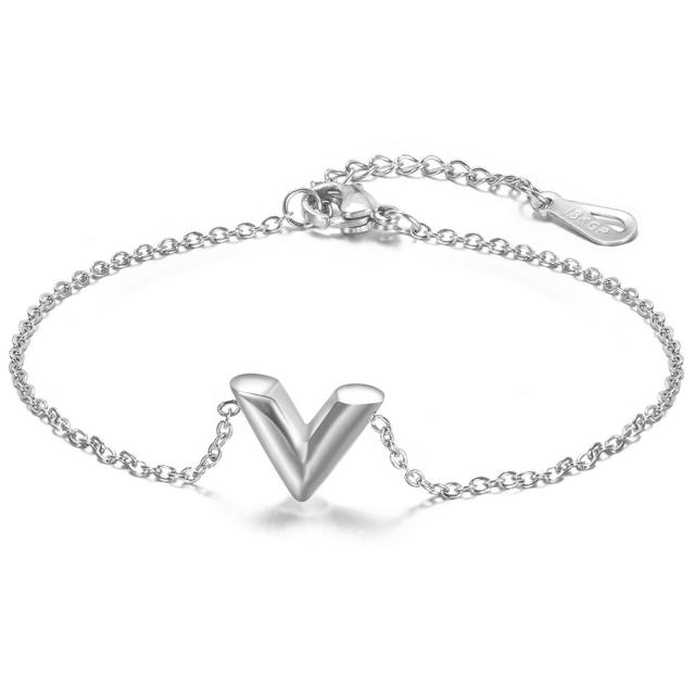 Dainty v letter stainelss steel bracelet