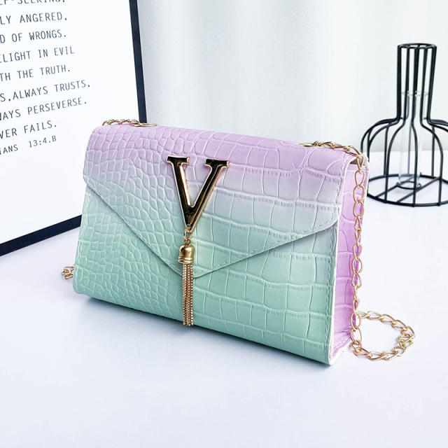 Popular Gradient chain tassel buckle stone pattern chain bag crossbody bag