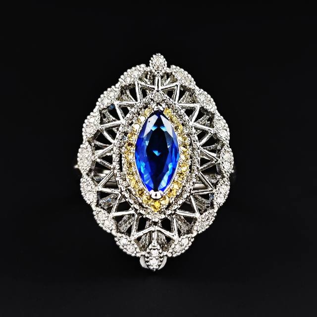 Vintage luxury horse eye shape sapphire diamond rings