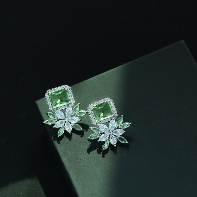 Delicate color cubic zircon luxury copper studs earrings