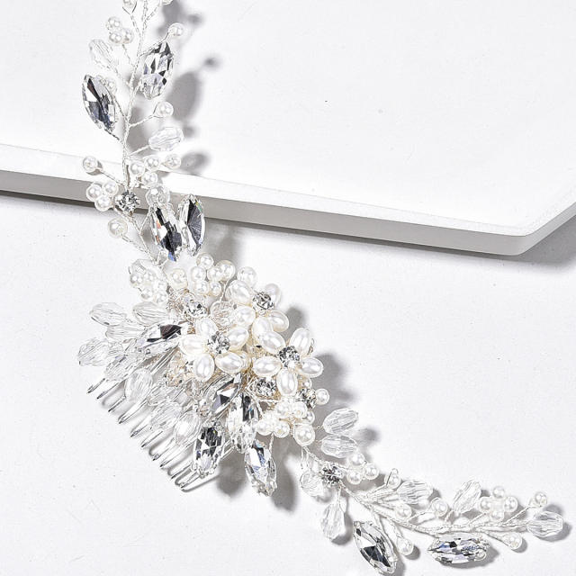 Delicate crystal bead pearl flower wedding bridal hair combs