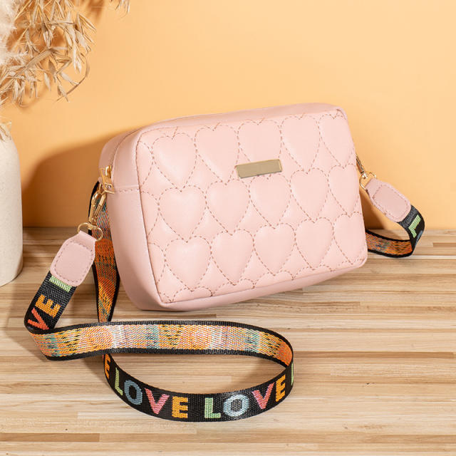 Sweet heart quilted pu leather crossbody bag