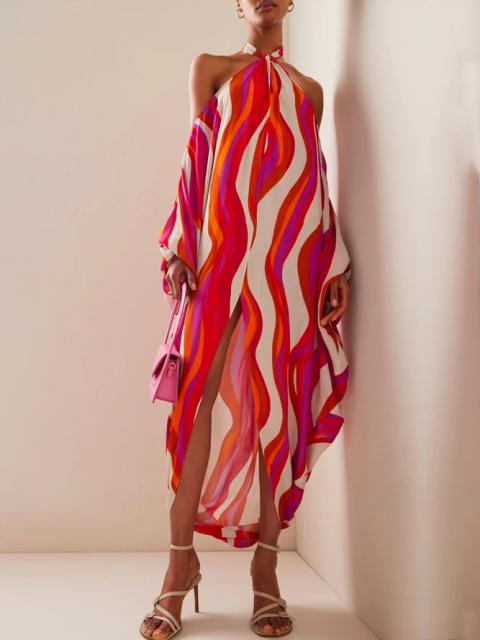 Summer color striped halter neck long sleeve dress