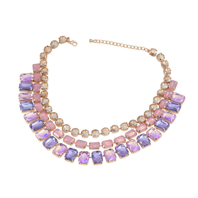 3 layer color glass crystal statement chunky necklace