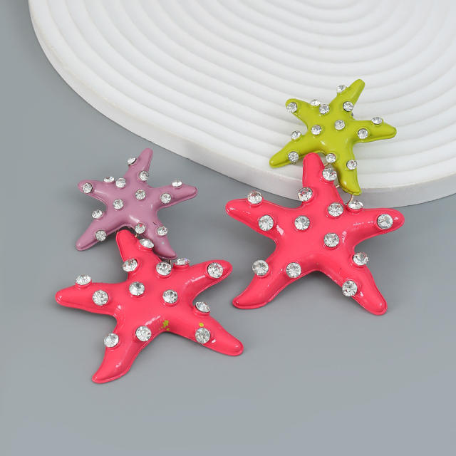 Summer ocean beach starfish enamel chunky earrings