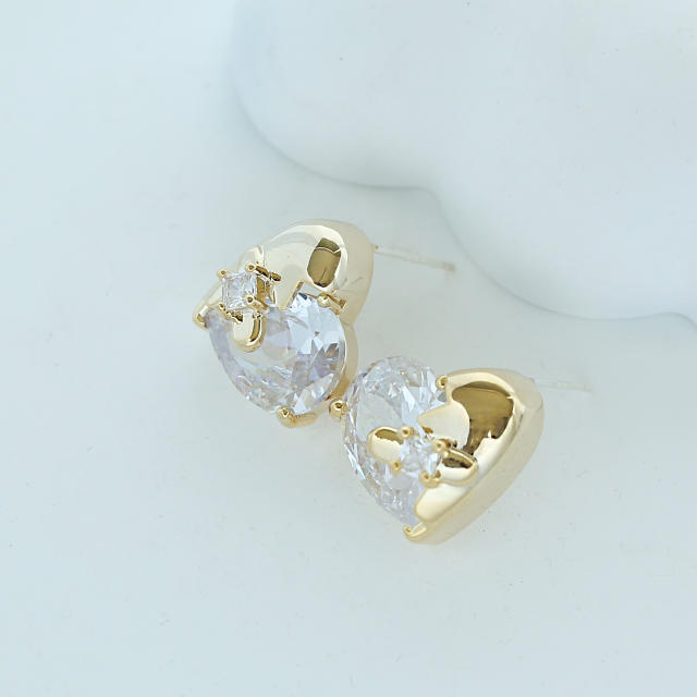 Korean fashion cubic zircon heart copper studs earrings