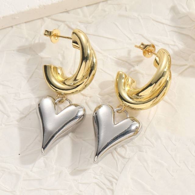 Chunky gold plated copper heart huggie earrings