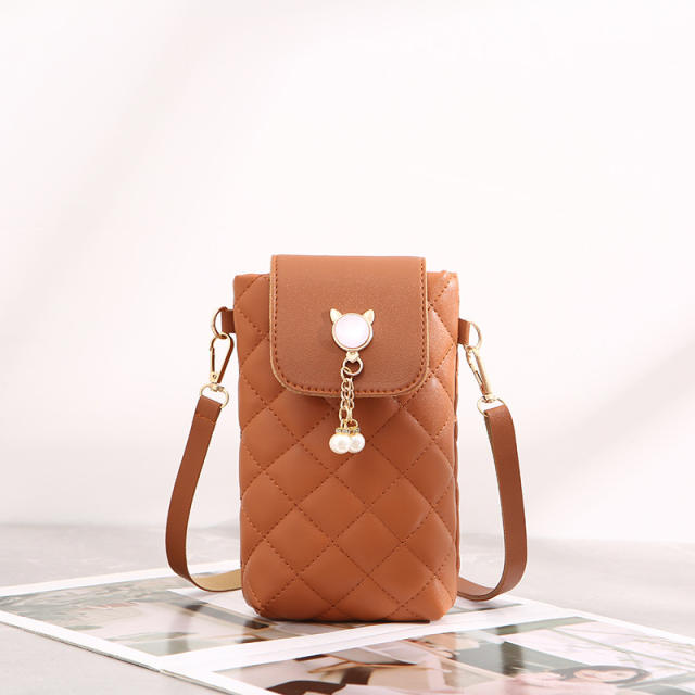 Cute quilted pattern solid color mini phone bag